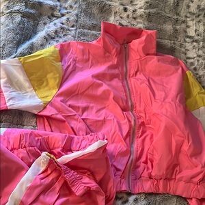 Pink and Yellow Track Jacket and Pants Set